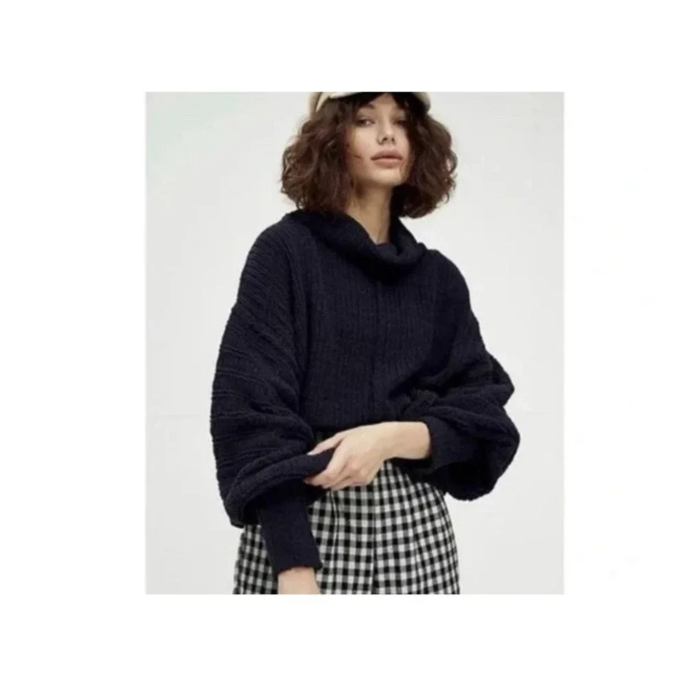 Free People Be Yours S Small  Chenille Cowl Neck Pullover‎ Sweater Slouchy Boxy
